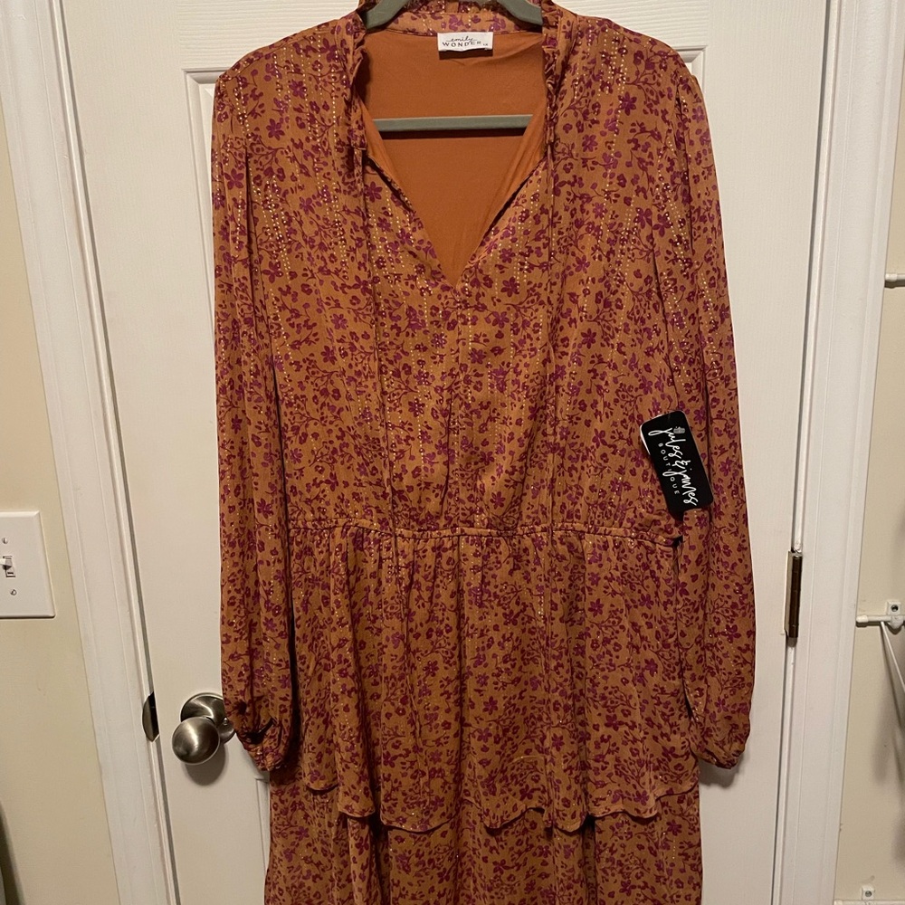 Lucky Brand Orange and Purple Fall Floral Long Sleeve Dress